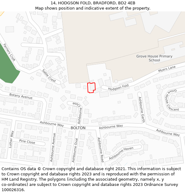 14, HODGSON FOLD, BRADFORD, BD2 4EB: Location map and indicative extent of plot