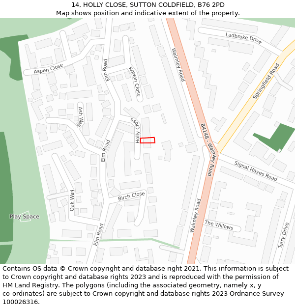 14, HOLLY CLOSE, SUTTON COLDFIELD, B76 2PD: Location map and indicative extent of plot