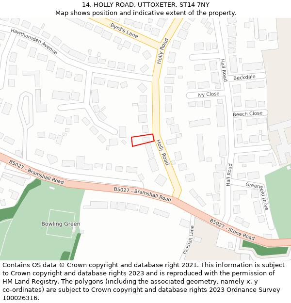 14, HOLLY ROAD, UTTOXETER, ST14 7NY: Location map and indicative extent of plot