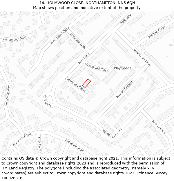 14, HOLMWOOD CLOSE, NORTHAMPTON, NN5 6QN: Location map and indicative extent of plot