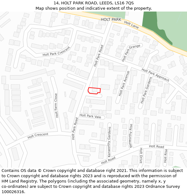 14, HOLT PARK ROAD, LEEDS, LS16 7QS: Location map and indicative extent of plot