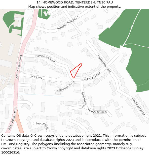 14, HOMEWOOD ROAD, TENTERDEN, TN30 7AU: Location map and indicative extent of plot