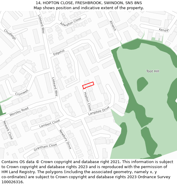 14, HOPTON CLOSE, FRESHBROOK, SWINDON, SN5 8NS: Location map and indicative extent of plot