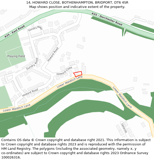 14, HOWARD CLOSE, BOTHENHAMPTON, BRIDPORT, DT6 4SR: Location map and indicative extent of plot