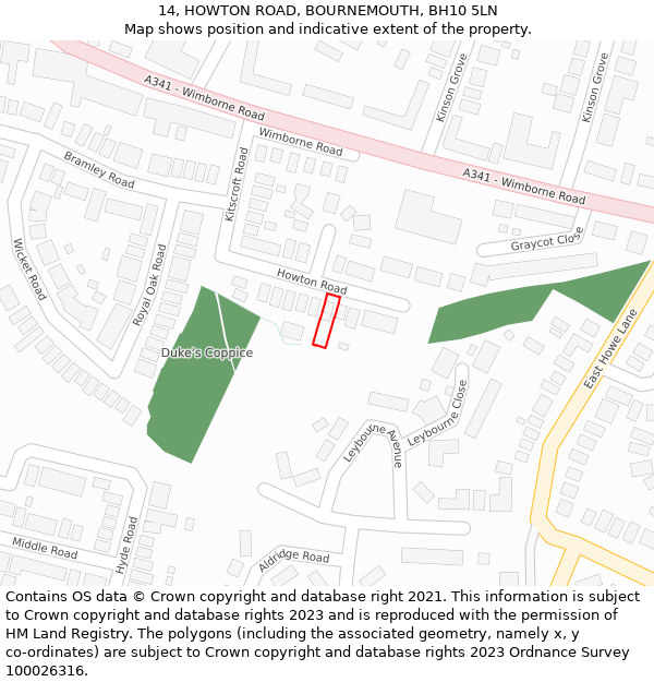 14, HOWTON ROAD, BOURNEMOUTH, BH10 5LN: Location map and indicative extent of plot