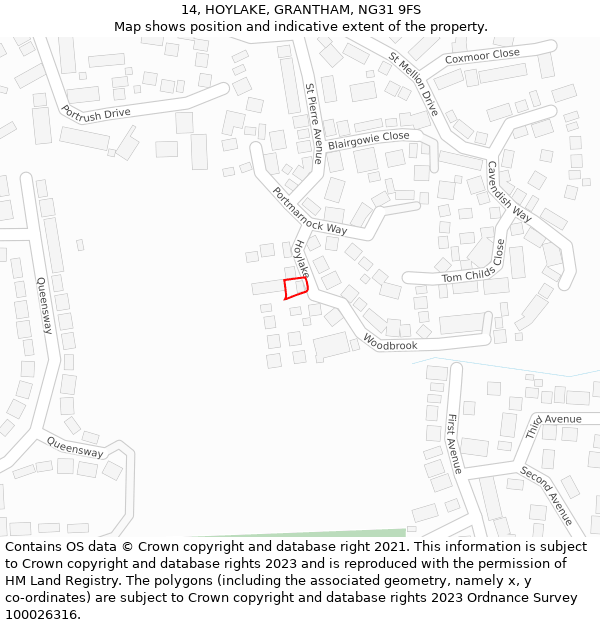 14, HOYLAKE, GRANTHAM, NG31 9FS: Location map and indicative extent of plot