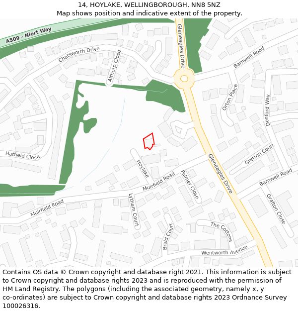 14, HOYLAKE, WELLINGBOROUGH, NN8 5NZ: Location map and indicative extent of plot