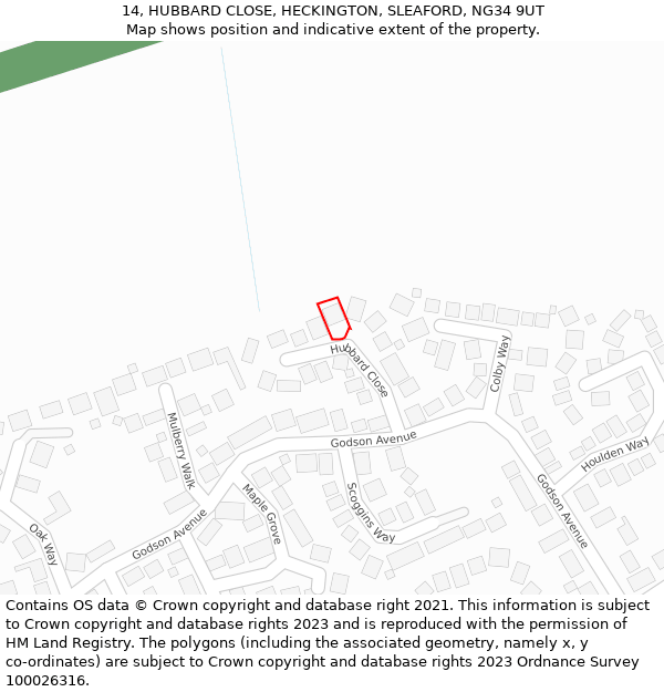 14, HUBBARD CLOSE, HECKINGTON, SLEAFORD, NG34 9UT: Location map and indicative extent of plot