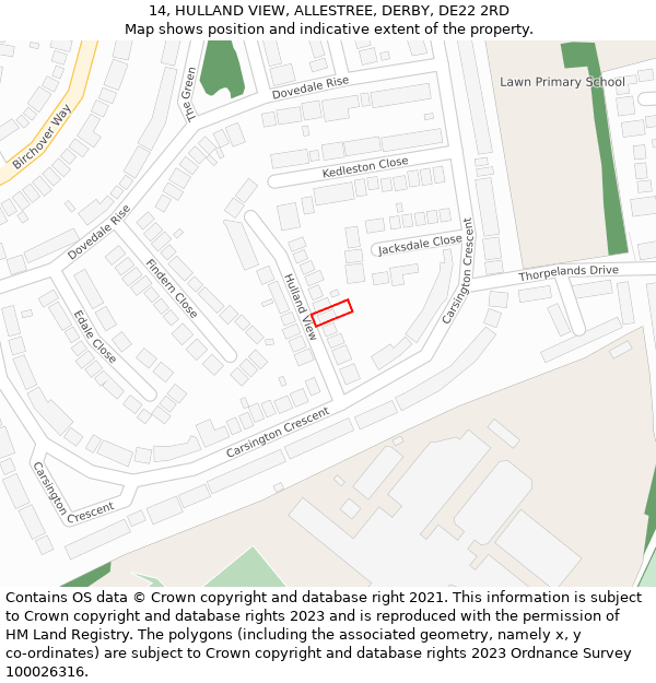 14, HULLAND VIEW, ALLESTREE, DERBY, DE22 2RD: Location map and indicative extent of plot