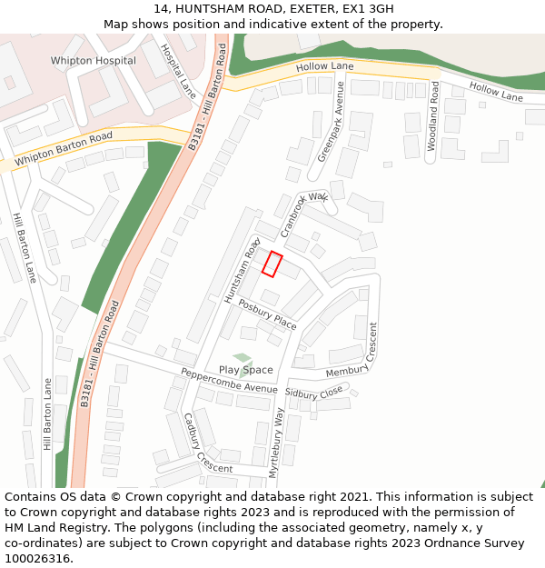 14, HUNTSHAM ROAD, EXETER, EX1 3GH: Location map and indicative extent of plot