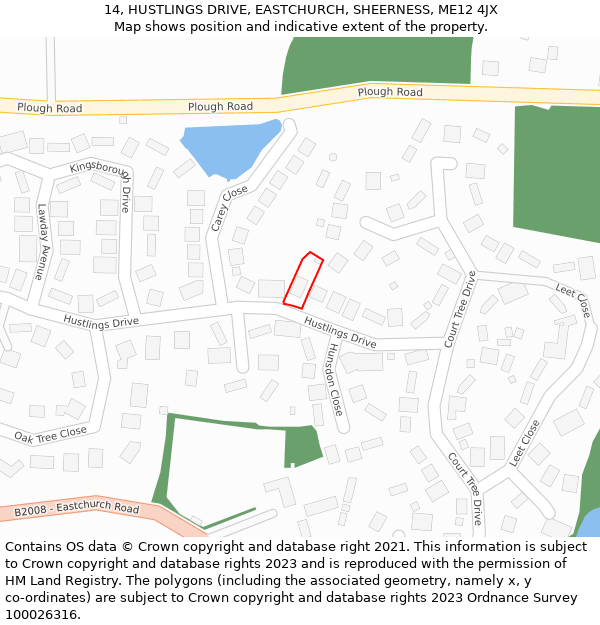 14, HUSTLINGS DRIVE, EASTCHURCH, SHEERNESS, ME12 4JX: Location map and indicative extent of plot