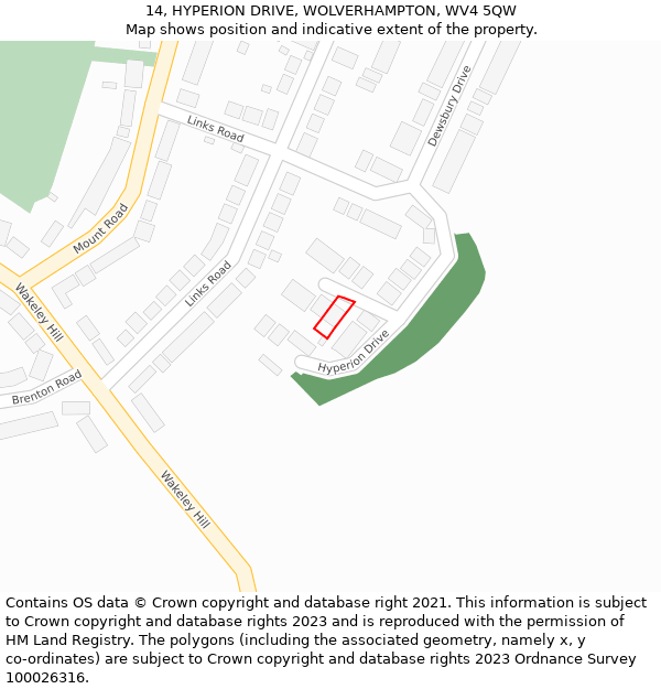 14, HYPERION DRIVE, WOLVERHAMPTON, WV4 5QW: Location map and indicative extent of plot