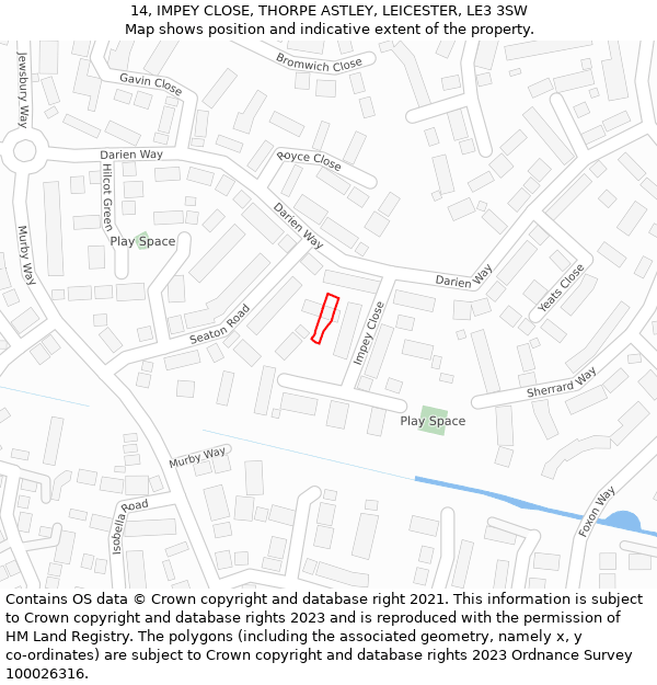 14, IMPEY CLOSE, THORPE ASTLEY, LEICESTER, LE3 3SW: Location map and indicative extent of plot