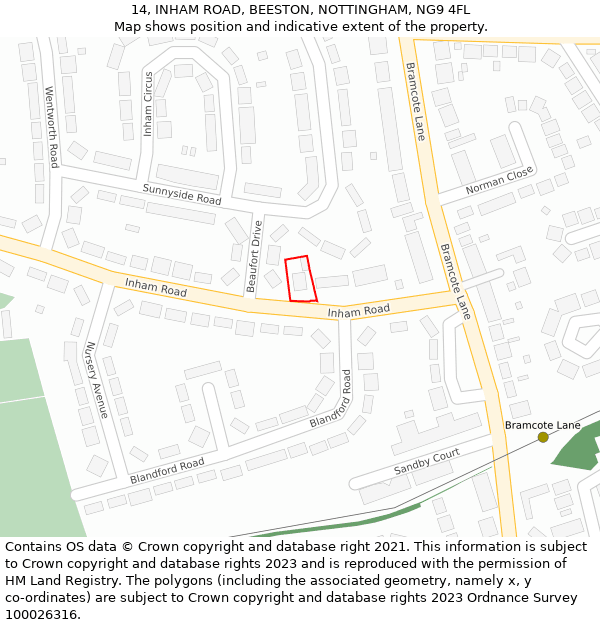 14, INHAM ROAD, BEESTON, NOTTINGHAM, NG9 4FL: Location map and indicative extent of plot