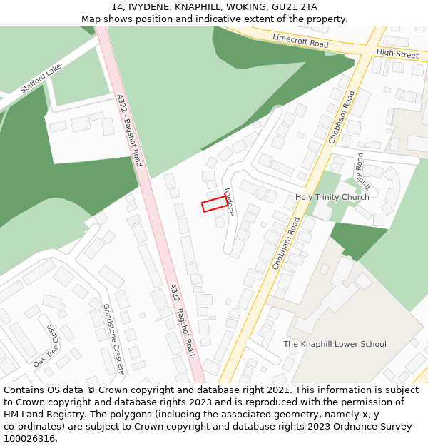 14, IVYDENE, KNAPHILL, WOKING, GU21 2TA: Location map and indicative extent of plot