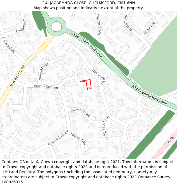 14, JACARANDA CLOSE, CHELMSFORD, CM1 6NN: Location map and indicative extent of plot