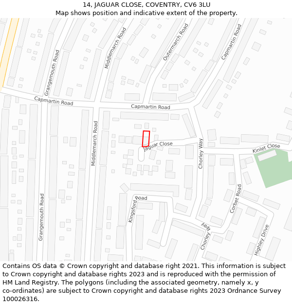 14, JAGUAR CLOSE, COVENTRY, CV6 3LU: Location map and indicative extent of plot