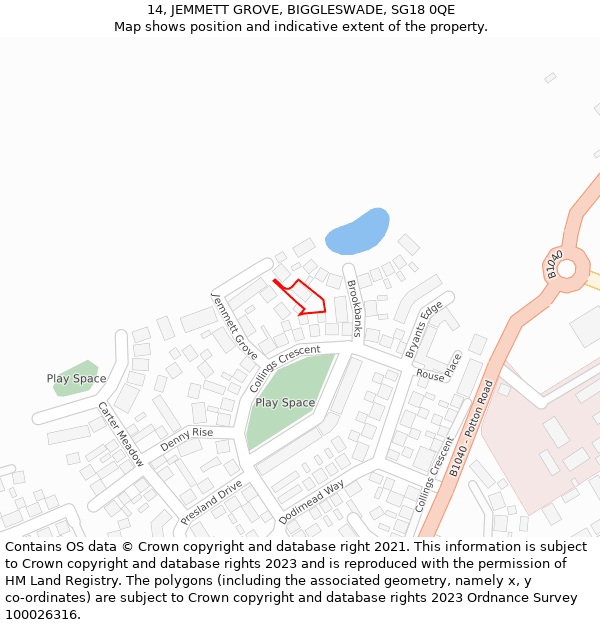 14, JEMMETT GROVE, BIGGLESWADE, SG18 0QE: Location map and indicative extent of plot