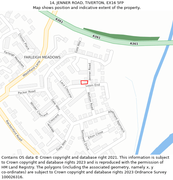14, JENNER ROAD, TIVERTON, EX16 5FP: Location map and indicative extent of plot