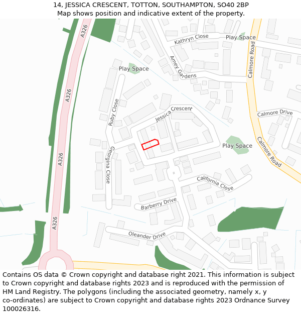 14, JESSICA CRESCENT, TOTTON, SOUTHAMPTON, SO40 2BP: Location map and indicative extent of plot