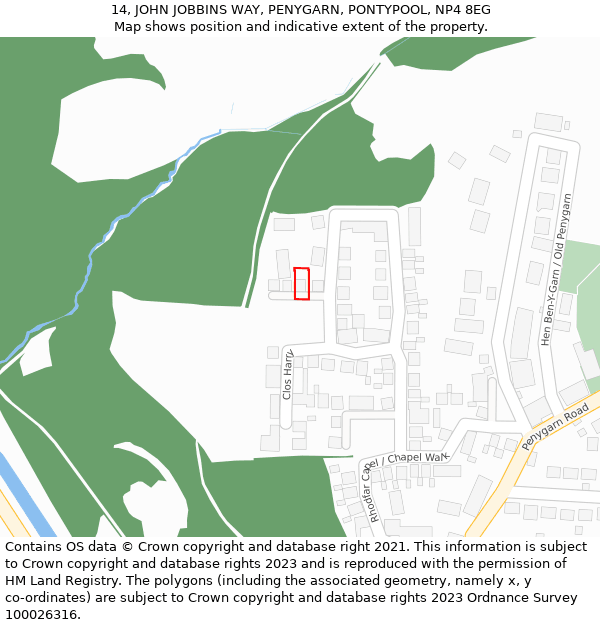 14, JOHN JOBBINS WAY, PENYGARN, PONTYPOOL, NP4 8EG: Location map and indicative extent of plot