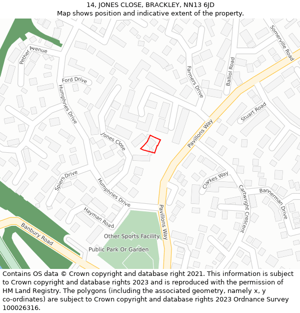 14, JONES CLOSE, BRACKLEY, NN13 6JD: Location map and indicative extent of plot