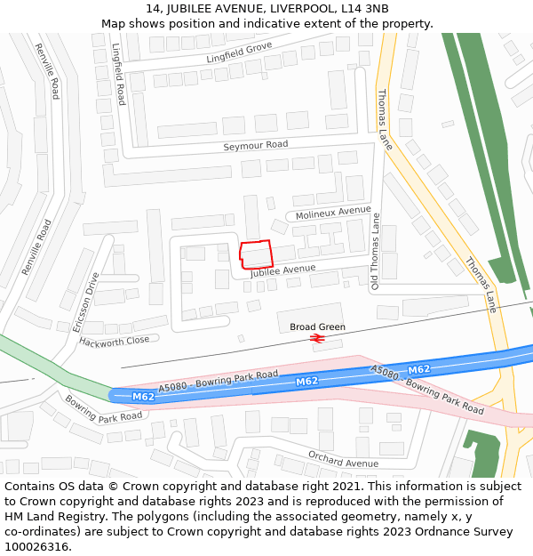 14, JUBILEE AVENUE, LIVERPOOL, L14 3NB: Location map and indicative extent of plot