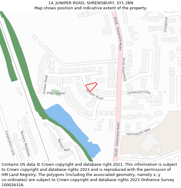 14, JUNIPER ROAD, SHREWSBURY, SY1 2BN: Location map and indicative extent of plot