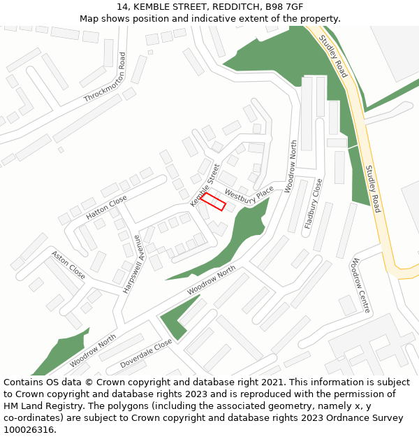 14, KEMBLE STREET, REDDITCH, B98 7GF: Location map and indicative extent of plot