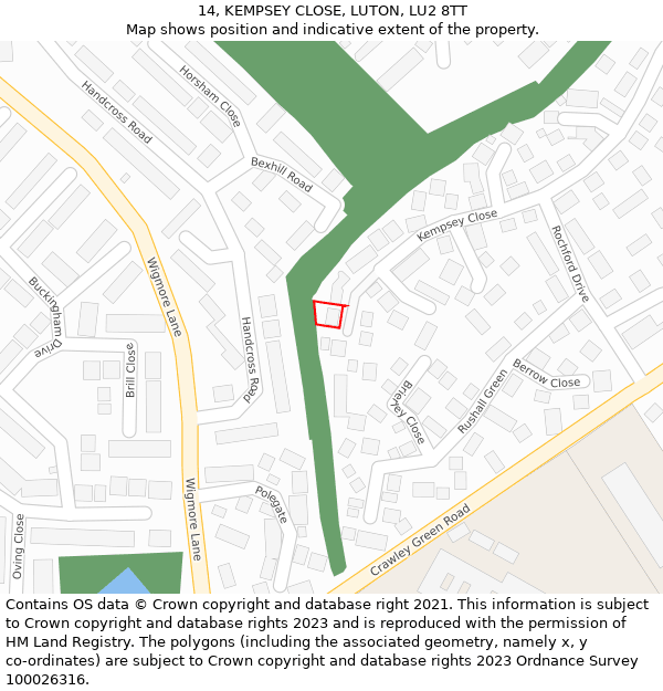14, KEMPSEY CLOSE, LUTON, LU2 8TT: Location map and indicative extent of plot