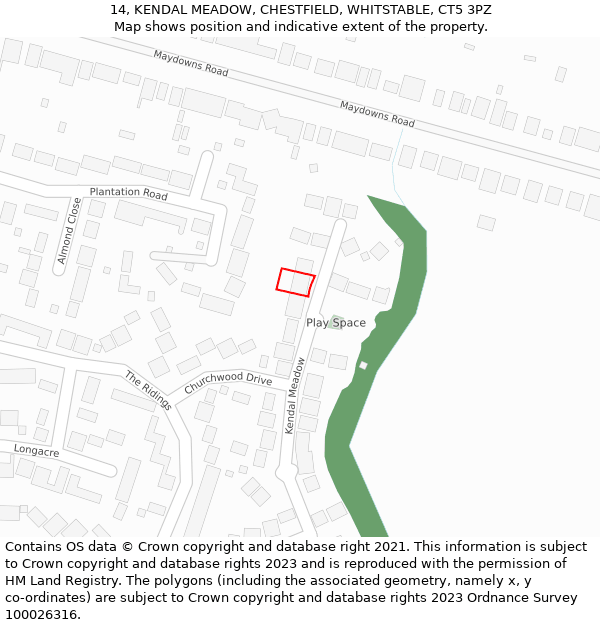 14, KENDAL MEADOW, CHESTFIELD, WHITSTABLE, CT5 3PZ: Location map and indicative extent of plot