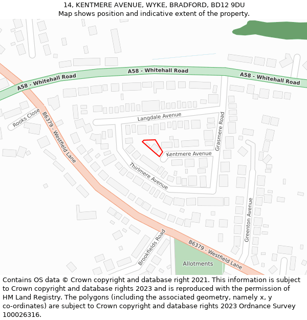 14, KENTMERE AVENUE, WYKE, BRADFORD, BD12 9DU: Location map and indicative extent of plot