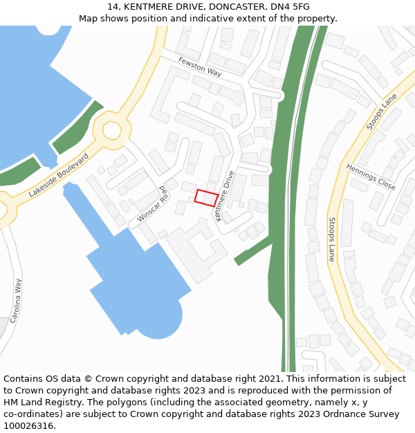 14, KENTMERE DRIVE, DONCASTER, DN4 5FG: Location map and indicative extent of plot