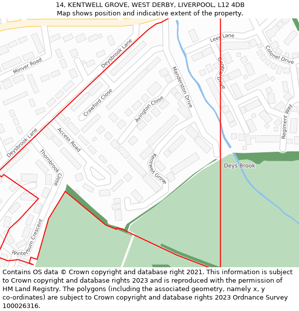 14, KENTWELL GROVE, WEST DERBY, LIVERPOOL, L12 4DB: Location map and indicative extent of plot