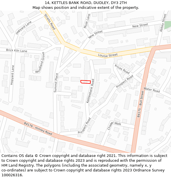 14, KETTLES BANK ROAD, DUDLEY, DY3 2TH: Location map and indicative extent of plot