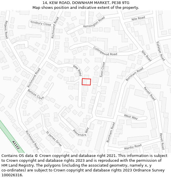 14, KEW ROAD, DOWNHAM MARKET, PE38 9TG: Location map and indicative extent of plot