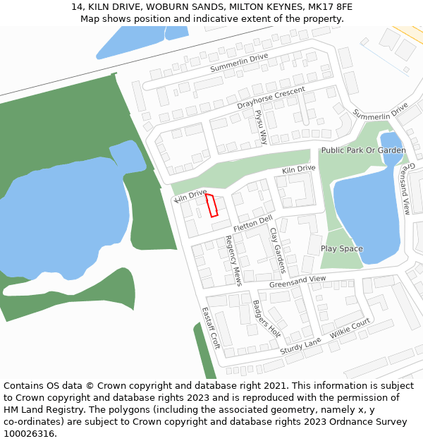 14, KILN DRIVE, WOBURN SANDS, MILTON KEYNES, MK17 8FE: Location map and indicative extent of plot