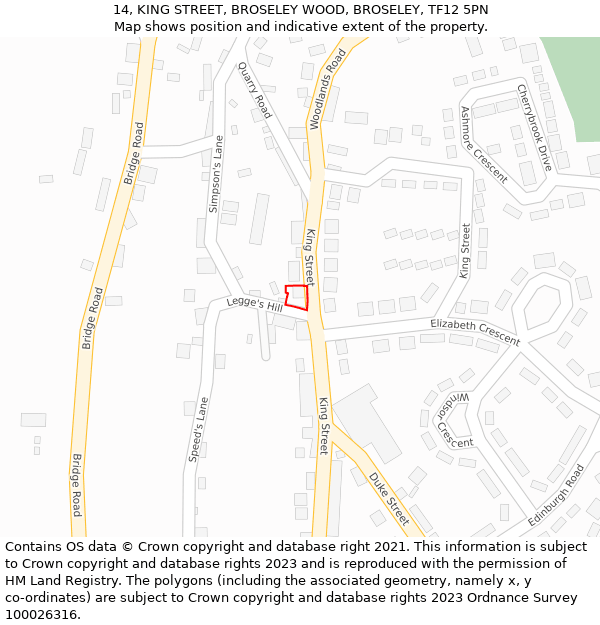 14, KING STREET, BROSELEY WOOD, BROSELEY, TF12 5PN: Location map and indicative extent of plot