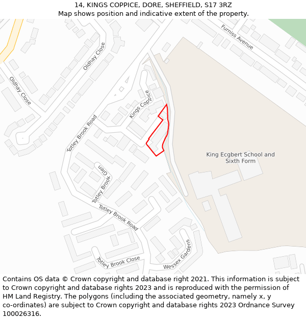 14, KINGS COPPICE, DORE, SHEFFIELD, S17 3RZ: Location map and indicative extent of plot