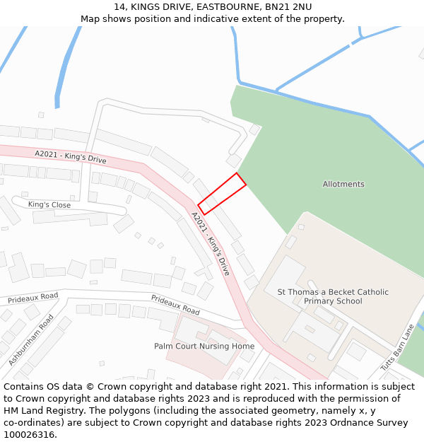 14, KINGS DRIVE, EASTBOURNE, BN21 2NU: Location map and indicative extent of plot