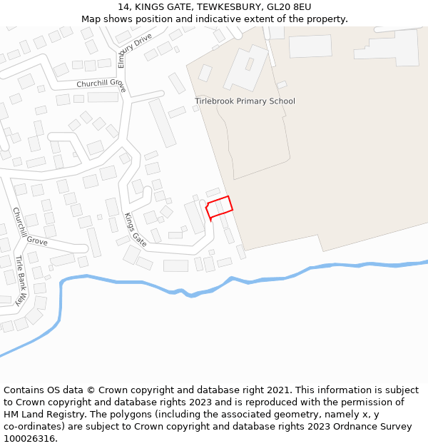 14, KINGS GATE, TEWKESBURY, GL20 8EU: Location map and indicative extent of plot