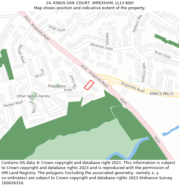 14, KINGS OAK COURT, WREXHAM, LL13 8QH: Location map and indicative extent of plot