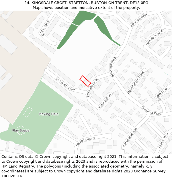 14, KINGSDALE CROFT, STRETTON, BURTON-ON-TRENT, DE13 0EG: Location map and indicative extent of plot