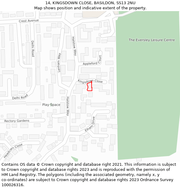 14, KINGSDOWN CLOSE, BASILDON, SS13 2NU: Location map and indicative extent of plot