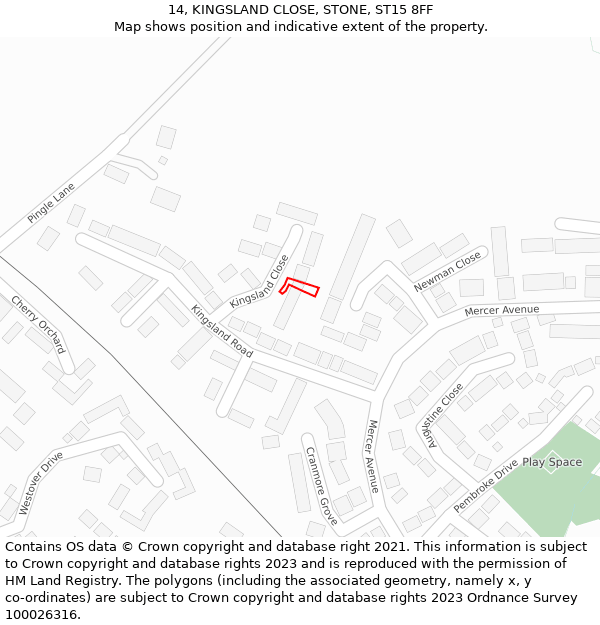 14, KINGSLAND CLOSE, STONE, ST15 8FF: Location map and indicative extent of plot