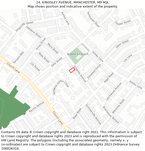 14, KINGSLEY AVENUE, MANCHESTER, M9 4QL: Location map and indicative extent of plot
