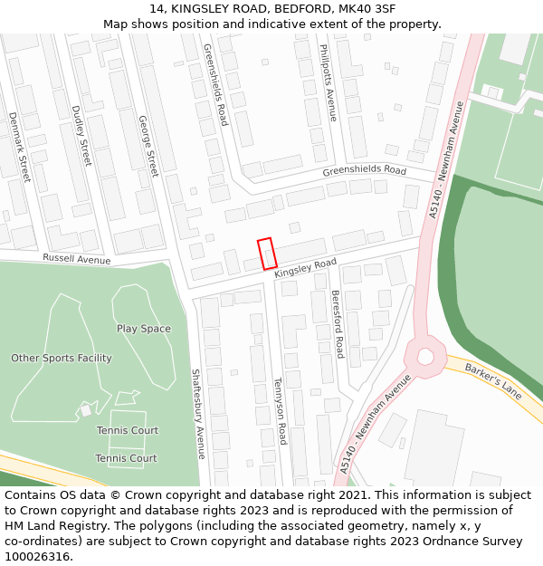 14, KINGSLEY ROAD, BEDFORD, MK40 3SF: Location map and indicative extent of plot