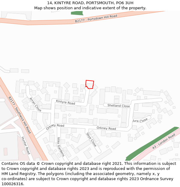 14, KINTYRE ROAD, PORTSMOUTH, PO6 3UH: Location map and indicative extent of plot