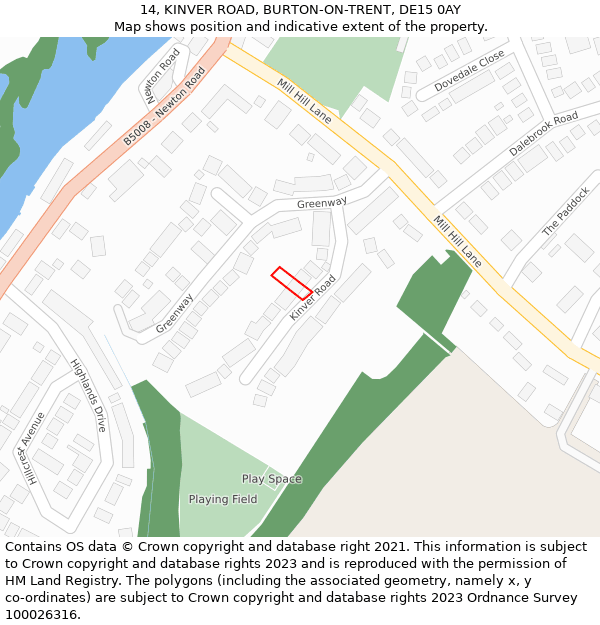 14, KINVER ROAD, BURTON-ON-TRENT, DE15 0AY: Location map and indicative extent of plot