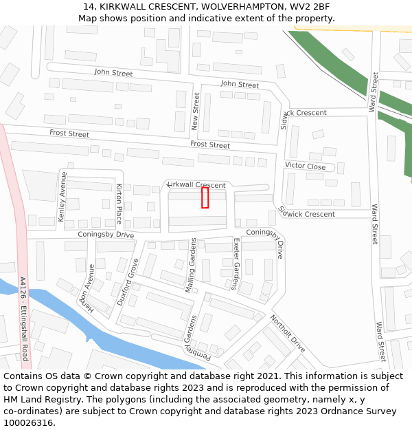 14, KIRKWALL CRESCENT, WOLVERHAMPTON, WV2 2BF: Location map and indicative extent of plot